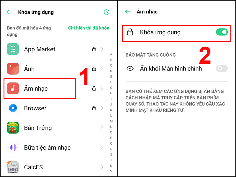 Nhấn tắt t&iacute;nh năng Kh&oacute;a ứng dụng